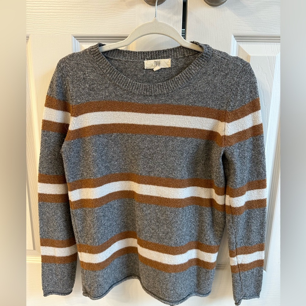 Gray, Brown, and White Striped Sweater by Pinque. Size Small
